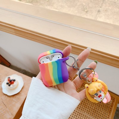 Rainbow Silicone Earphone case with pendant Wireless Charging Box Protective Cover